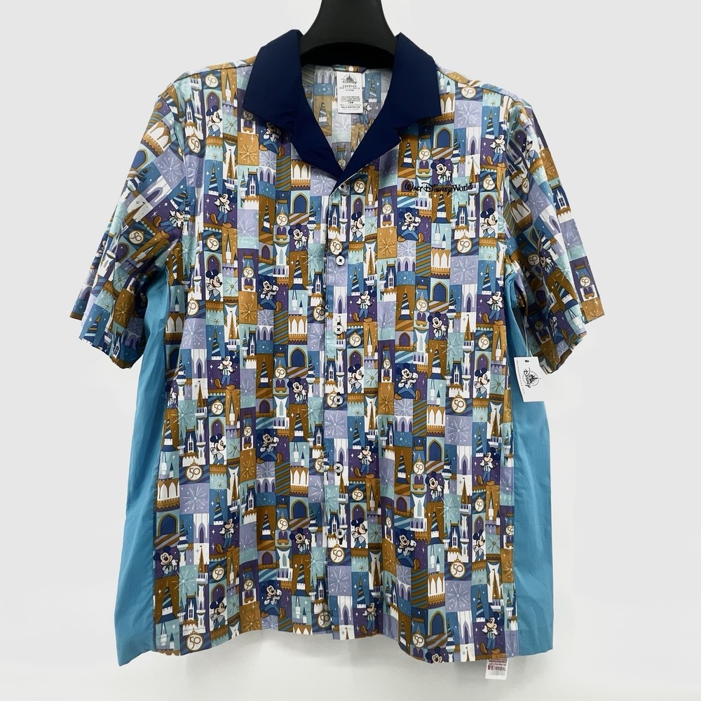 NEW Walt Disney World Shirt Adult Medium Blue 50th Anniversary Mickey Button Up